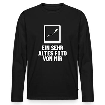 Lustiges Sperma Shirt mit Spermium - Altes Foto - Männer Premium Bio Langarmshirt - Schwarz - Vorne - Nico (187cm)