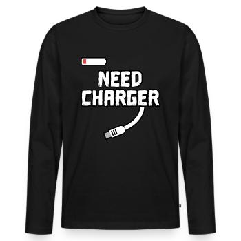 need charger - Handy Ladegerät Ladekabel Frager - Männer Premium Bio Langarmshirt - Schwarz - Vorne - Nico (187cm)
