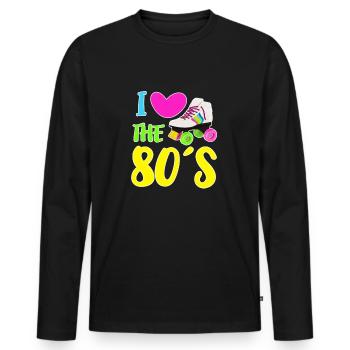 I Love The 80's Eighties Heart Retro Vintage - Men's Premium Organic Long Sleeve Shirt - black - Front - Nico (187cm)