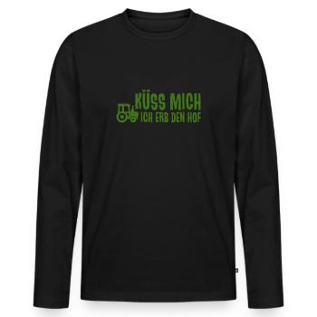 Küss mich - ich erb den Hof - Jungbauer Landwirt - Männer Premium Bio Langarmshirt - Schwarz - Vorne - Nico (187cm)