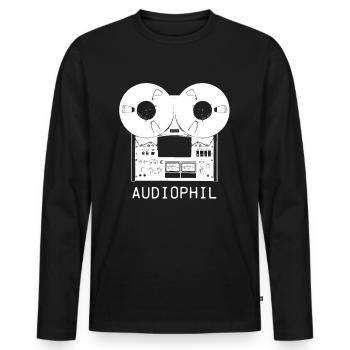 Magnétophone vintage à bande analogique hi-fi - T-shirt manches longues Premium bio Homme - noir - Devant - Nico (187cm)