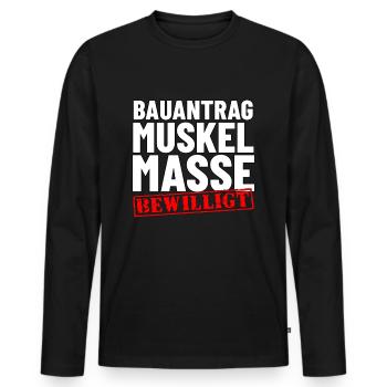 Training auf Masse Muskelaufbau - Männer Premium Bio Langarmshirt - Schwarz - Vorne - Nico (187cm)