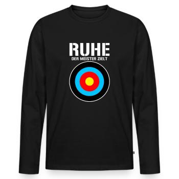 Ruhe! Der Meister zielt! Bogenschießen Bogensport - Männer Premium Bio Langarmshirt - Schwarz - Vorne - Nico (187cm)