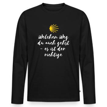 Der Weg - Jakobsweg Pilger Spruch - Männer Premium Bio Langarmshirt - Schwarz - Vorne - Nico (187cm)