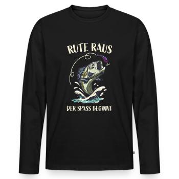 Rute Raus der Spass beginnt Angeln Fischen - Männer Premium Bio Langarmshirt - Schwarz - Vorne - Nico (187cm)