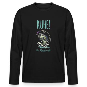 Ruhe! Der Meister wirft. Angeln Fischen Angler - Männer Premium Bio Langarmshirt - Schwarz - Vorne - Nico (187cm)