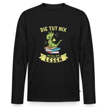 Die tut nix, die will nur lesen - Book Dragon - Männer Premium Bio Langarmshirt - Schwarz - Vorne - Nico (187cm)