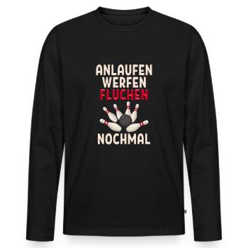 anlaufen werfen fluchen nochmal lustiges Bowling - Männer Premium Bio Langarmshirt - Schwarz - Vorne - Nico (187cm)