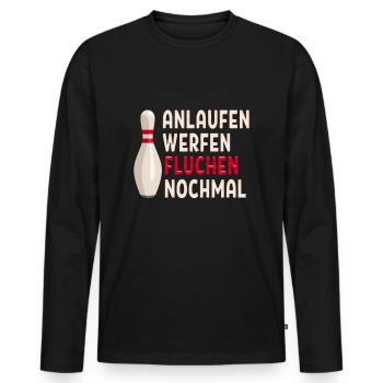 anlaufen werfen fluchen nochmal lustiges Bowling - Männer Premium Bio Langarmshirt - Schwarz - Vorne - Nico (187cm)
