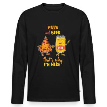 Pizza et bière c'est pourquoi je suis ici - T-shirt manches longues Premium bio Homme - noir - Devant - Nico (187cm)