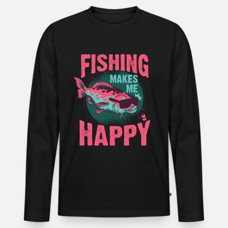 Fischen Fisch Hobby - Männer Premium Bio Langarmshirt - Schwarz