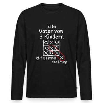 Vater Geschenk zum dritten Kind - dreifacher Papa - Männer Premium Bio Langarmshirt - Schwarz - Vorne - Nico (187cm)