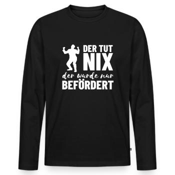 Beförderung - Männer Premium Bio Langarmshirt - Schwarz - Vorne - Nico (187cm)