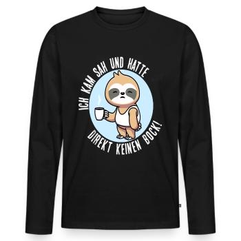 Ich kam sah und hatte direkt keinen Bock Faultier - Männer Premium Bio Langarmshirt - Schwarz - Vorne - Nico (187cm)