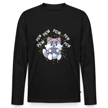 Console de jeu de jeux vidéo Pew Pew Gaming Cat - T-shirt manches longues Premium bio Homme - noir - Devant - Nico (187cm)
