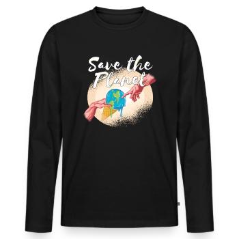 Sauver la planète Earth Day environnement Terre fond - T-shirt manches longues Premium bio Homme - noir - Devant - Nico (187cm)