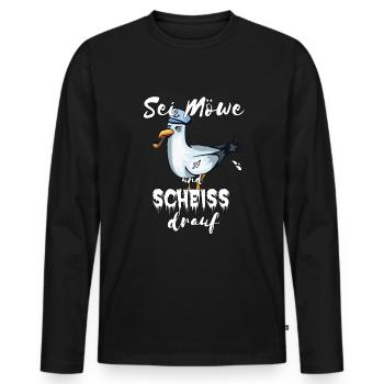 Sei Möwe und Scheiß drauf Spruch Meer Norddeutsch - Männer Premium Bio Langarmshirt - Schwarz - Vorne - Nico (187cm)