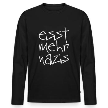 esst mehr Nazis - Gegen Nazis - Gegen Rechts - Männer Premium Bio Langarmshirt - Schwarz - Vorne - Nico (187cm)