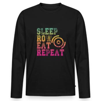Für Ruderer: SLEEP, ROW, EAT, REPEAT - Männer Premium Bio Langarmshirt - Schwarz - Vorne - Nico (187cm)