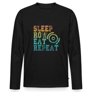 Für Ruderer: SLEEP, ROW, EAT, REPEAT - Männer Premium Bio Langarmshirt - Schwarz - Vorne - Nico (187cm)