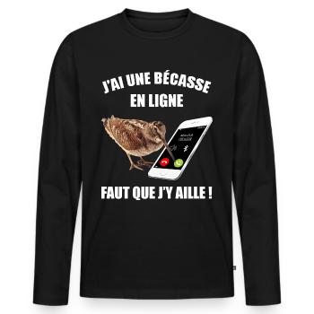 Ma bécasse m'appelle chasse humour chasseur - T-shirt manches longues Premium bio Homme - noir - Devant - Nico (187cm)