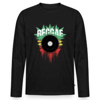 Reggae Musik Vinyl und Farben Grün Gelb Rot - Männer Premium Bio Langarmshirt - Schwarz - Vorne - Nico (187cm)