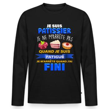 Notre Pâtissier on l'Aime Humour Homme - T-shirt manches longues Premium bio Homme - noir - Devant - Nico (187cm)