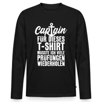 CAPTAIN LUSTIG KAPITÄN SEGELSCHEIN BOOT PRÜFUNG - Männer Premium Bio Langarmshirt - Schwarz - Vorne - Nico (187cm)
