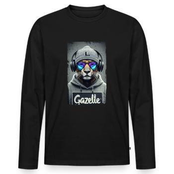 Tiger Gazelle Hipster - Männer Premium Bio Langarmshirt - Schwarz - Vorne - Nico (187cm)