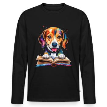 Beagle Reading Book Dog Funny Animal Design Print - Men's Premium Organic Long Sleeve Shirt - black - Front - Nico (187cm)