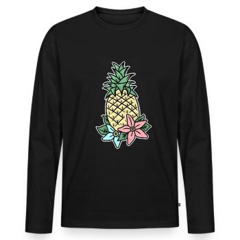 Orchidee Ananas Kahlo Kunst Hawaii Geschenkidee - Männer Premium Bio Langarmshirt - Schwarz - Vorne - Nico (187cm)
