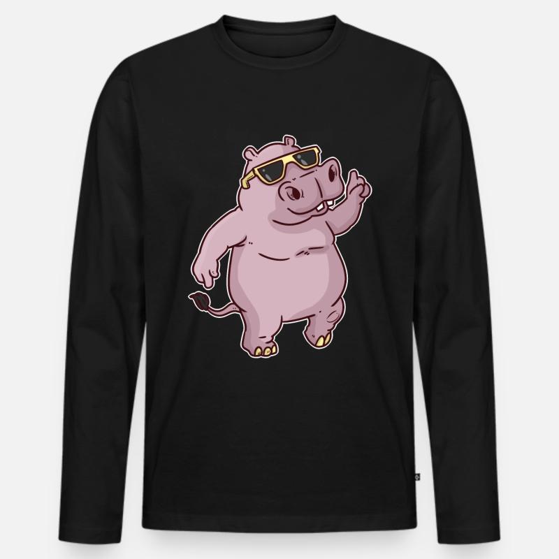 Nilpferd - Männer Premium Bio Langarmshirt - Schwarz