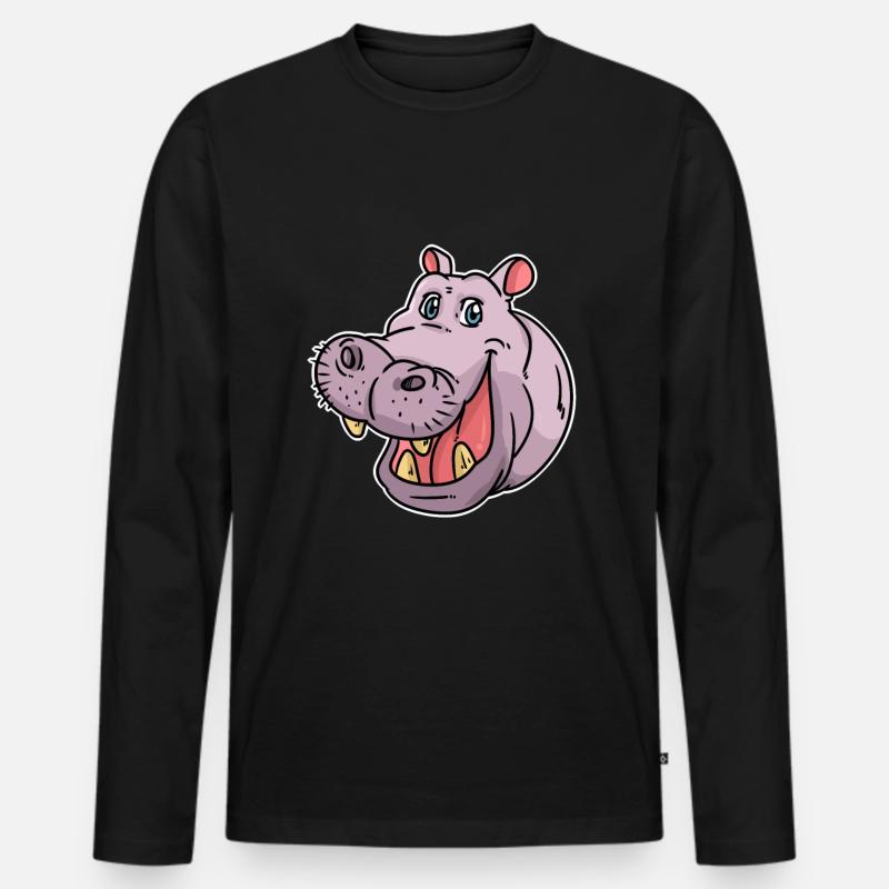 Nilpferd - Männer Premium Bio Langarmshirt - Schwarz