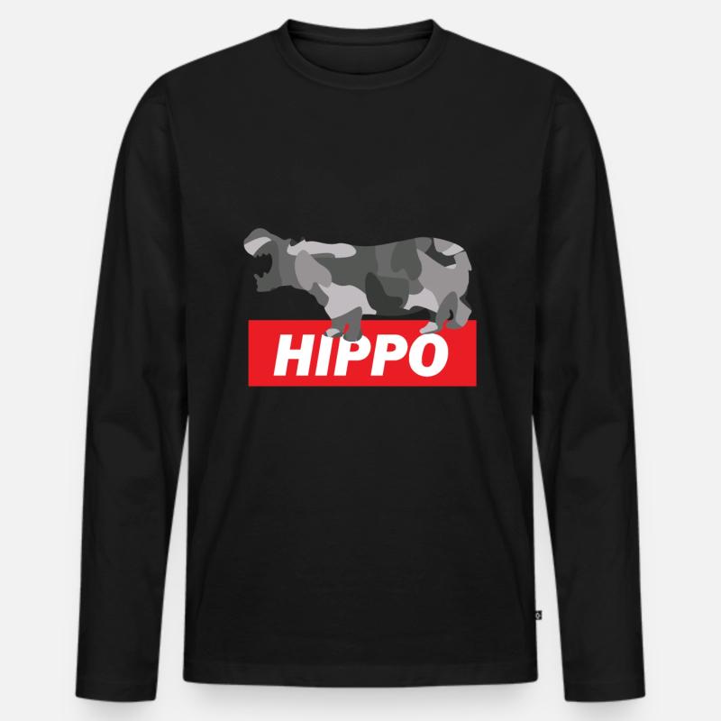 Nilpferd - Männer Premium Bio Langarmshirt - Schwarz