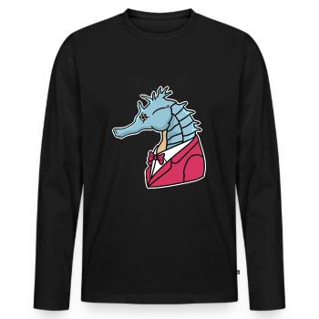 Seepferdchen Smoking Fisch Ozean Geschenk - Männer Premium Bio Langarmshirt - Schwarz - Vorne - Nico (187cm)