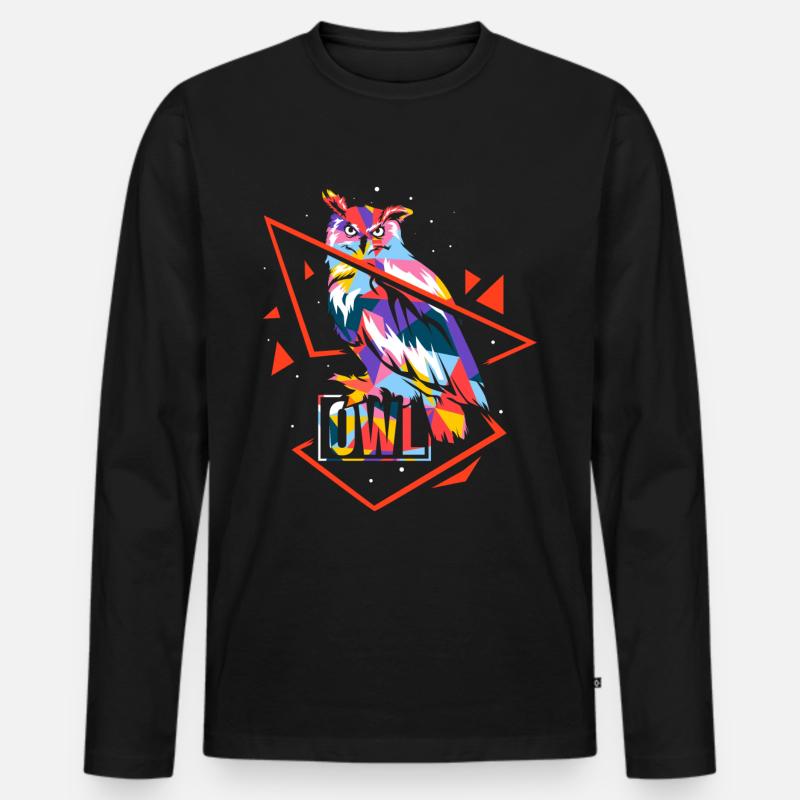 Polygon Eule - Männer Premium Bio Langarmshirt - Schwarz