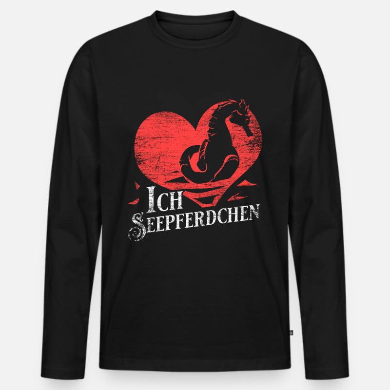 Seepferdchen Liebe Geschenk - Männer Premium Bio Langarmshirt - Schwarz