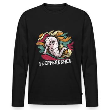 Seepferdchen Geschenk - Männer Premium Bio Langarmshirt - Schwarz - Vorne - Nico (187cm)