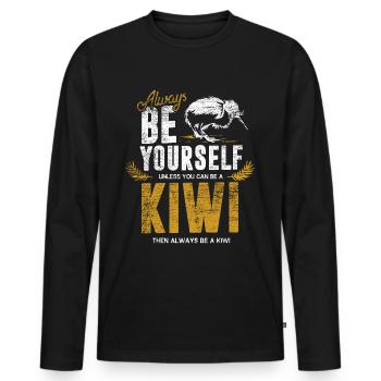 Cadeau kiwi - T-shirt manches longues Premium bio Homme - noir - Devant - Nico (187cm)