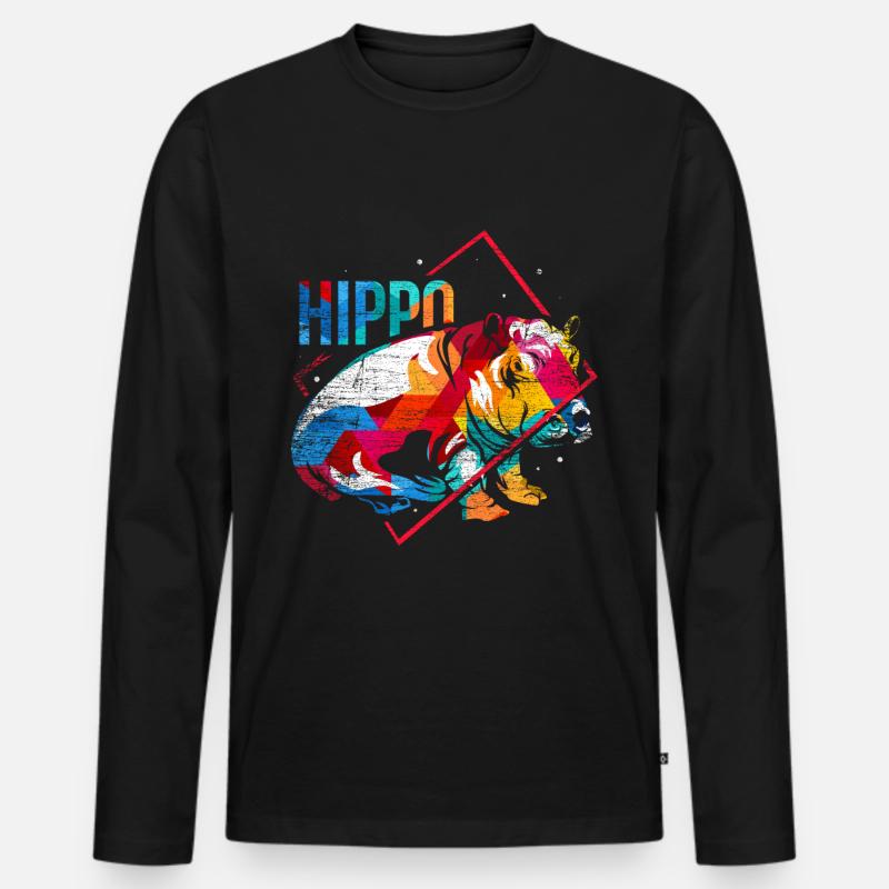 Nilpferd Polygon - Männer Premium Bio Langarmshirt - Schwarz