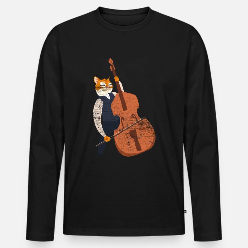 Kontrabass Katzen Geschenk - Männer Premium Bio Langarmshirt - Schwarz
