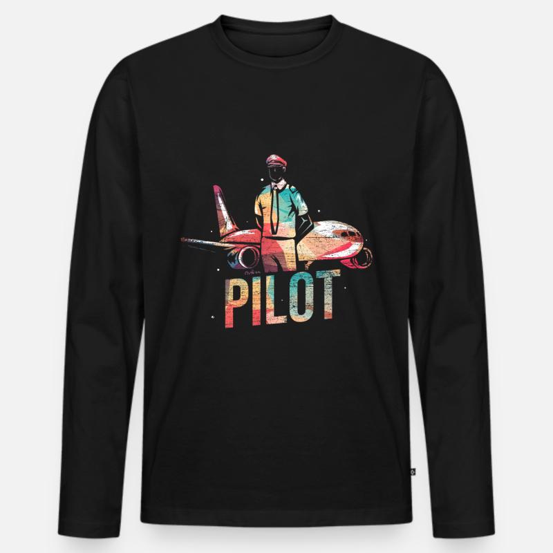 Flugzeug Pilot - Männer Premium Bio Langarmshirt - Schwarz