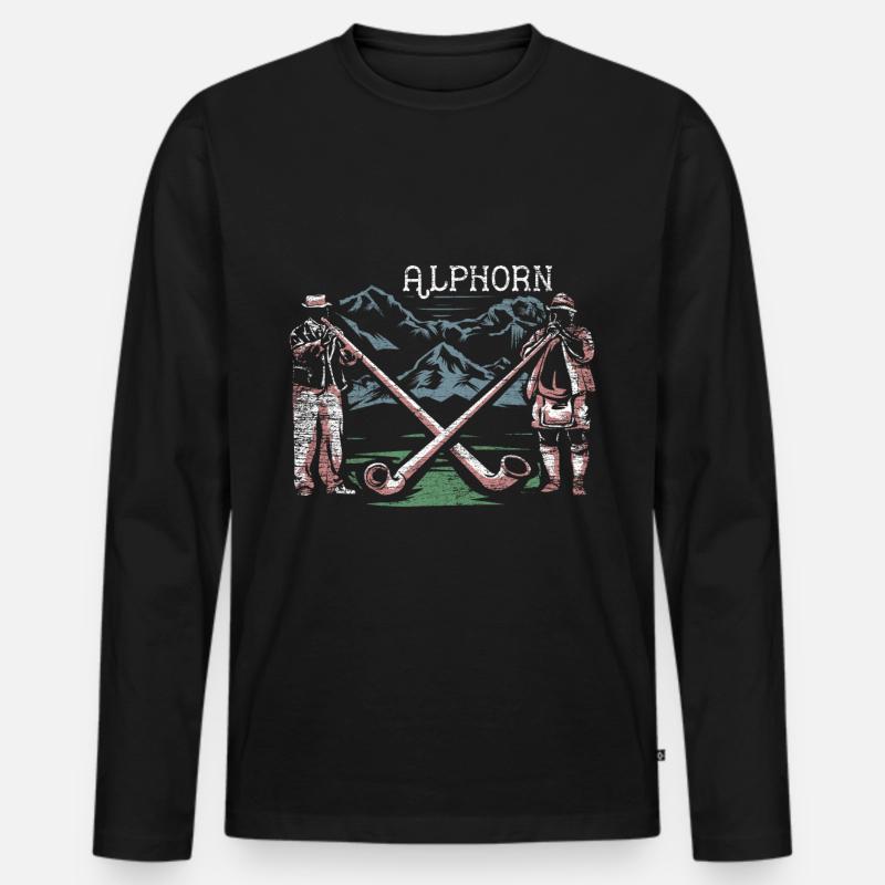 Alphorn Alpen - Männer Premium Bio Langarmshirt - Schwarz