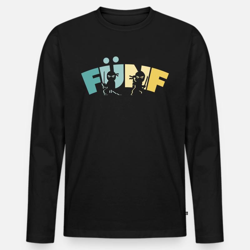 Ninja 5 Jahre Junge 5. Geburtstag - Männer Premium Bio Langarmshirt - Schwarz