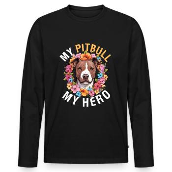 Pitbull Pittie - Mon Pitbull Mon Chien Héros - T-shirt manches longues Premium bio Homme - noir - Devant - Nico (187cm)