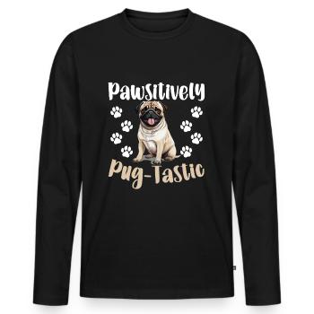 Pug Dog Breed Pet - Pawsitively Pug-tastic - T-shirt manches longues Premium bio Homme - noir - Devant - Nico (187cm)