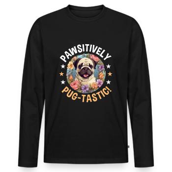 Pug Dog Breed Pet - Pawsitively Pug-tastic! - T-shirt manches longues Premium bio Homme - noir - Devant - Nico (187cm)