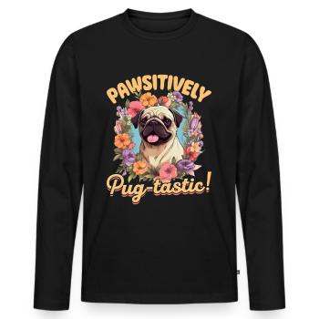 Pug Dog Breed Pet - Pawsitively Pug-tastic! - T-shirt manches longues Premium bio Homme - noir - Devant - Nico (187cm)