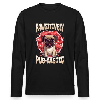 Pug Dog Breed Pet - Pawsitively Pug-tastic - T-shirt manches longues Premium bio Homme - noir - Devant - Nico (187cm)