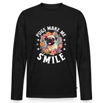 Pug Dog Breed Pet - Pugs make me smile - Men's Premium Organic Long Sleeve Shirt - black - Front - Nico (187cm)